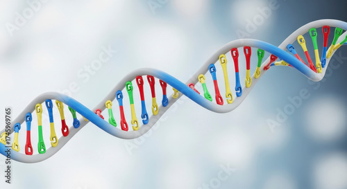 A colorful 3D DNA helix model.