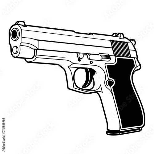 Line art illustration of a handgun