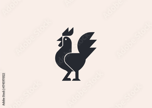 A minimalist geometric rooster logo, representing alertness, courage, and the spirit of a new beginning