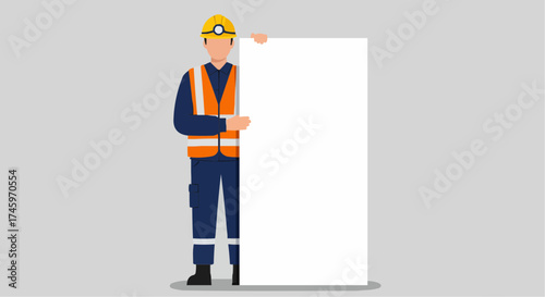 Construction Worker Holding Blank Sign, Ideal for Safety Messages
