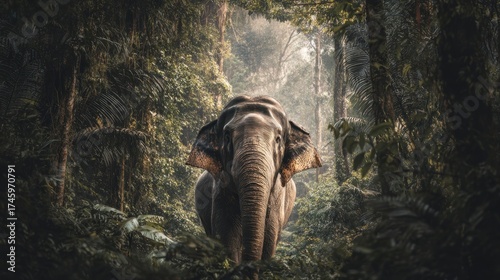Elephant in lush forest
