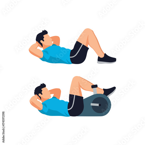 Abdominal Exercise Variations - Crunches and Weighted Crunches Illustration.