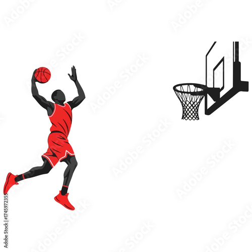 Basketball player in action about to score a basket.