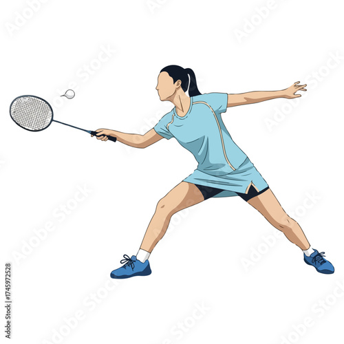 Young Woman Playing Badminton in a Dynamic Pose.