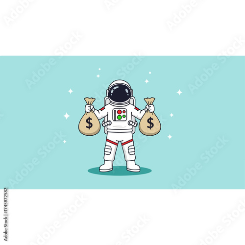 Astronaut with Money Bags in Space.