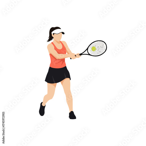 Female tennis player in action, ready to hit the ball with her racket.