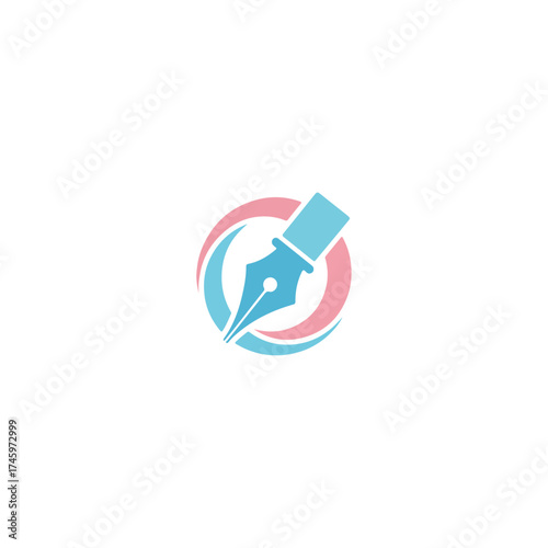 Creative Writing Logo Design with Pen and Circle.