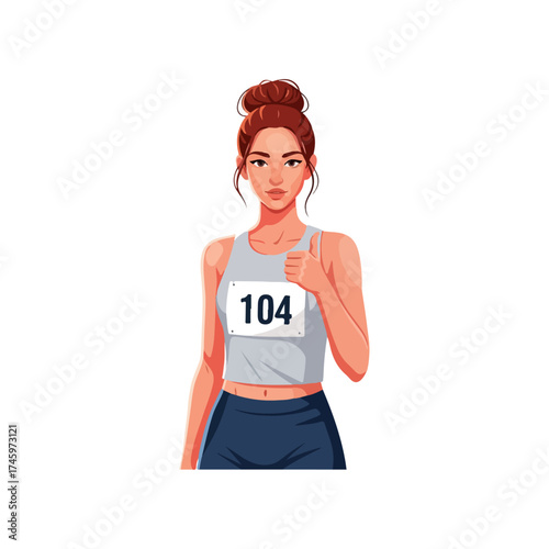 Female athlete ready to compete with number on her chest.