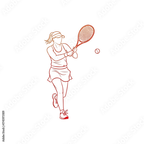 Tennis Player in Action - A Focused Line Art Illustration.