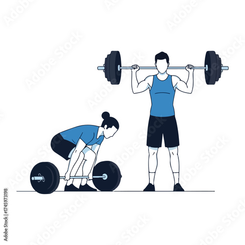 Man and Woman Performing Barbell Exercises for Strength Training.