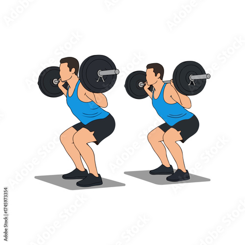 Man performing barbell squats for leg and glute strength.