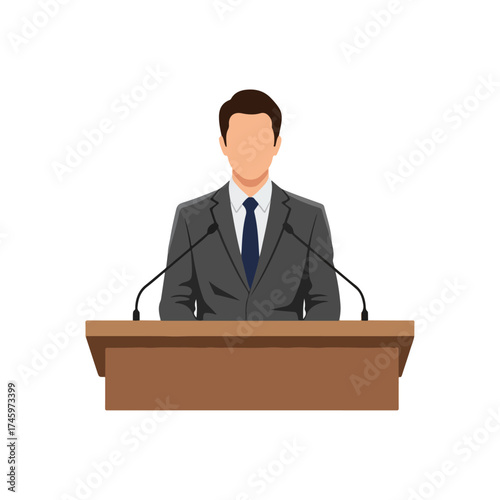 Man in suit giving speech at podium.