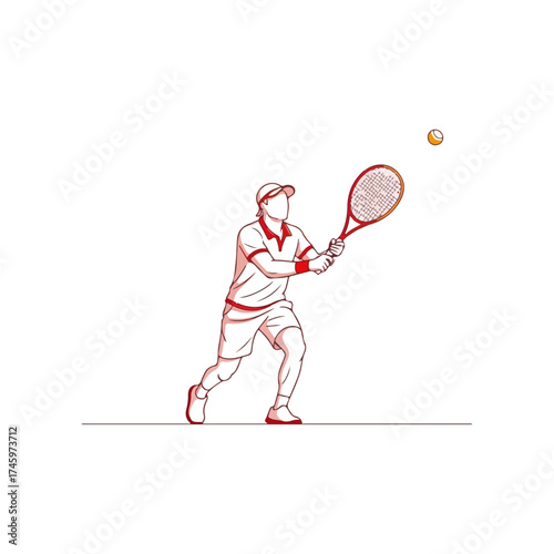 Tennis player focused on hitting the ball during a match.