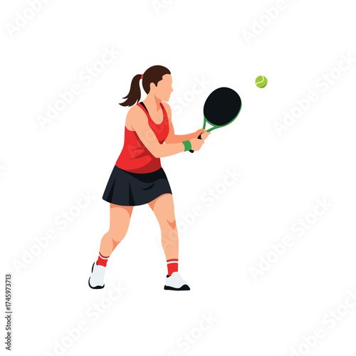 Tennis player focused on hitting the ball during the match.