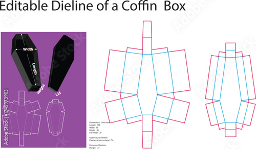 Black coffin box template and dimensions dieline packaging