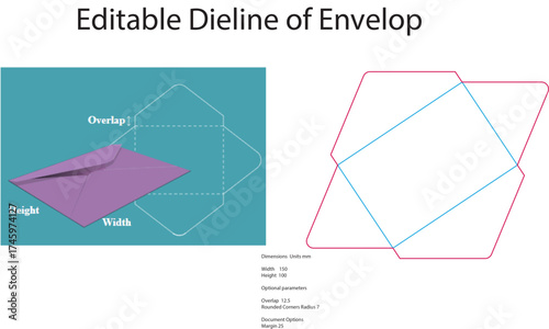 Purple envelope diagram with dimensions width height