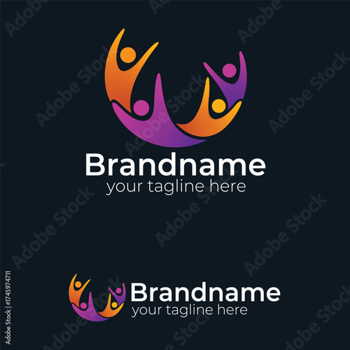 Community People Group Logo: Vibrant Circle of Abstract Figures Showing Unity, Teamwork, and Social Connection Vector Design