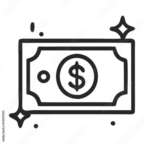 Illustration of a dollar bill with sparkles, symbolizing wealth and financial success