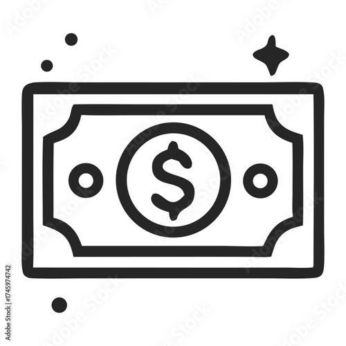 Illustration of a dollar bill with sparkles, depicting wealth and prosperity in a minimalist style