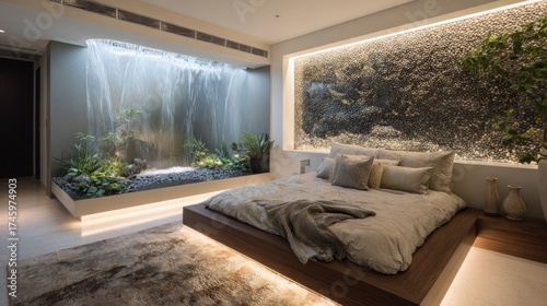 Modern bedroom waterfall feature
