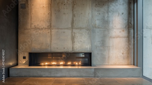 Modern concrete fireplace interior