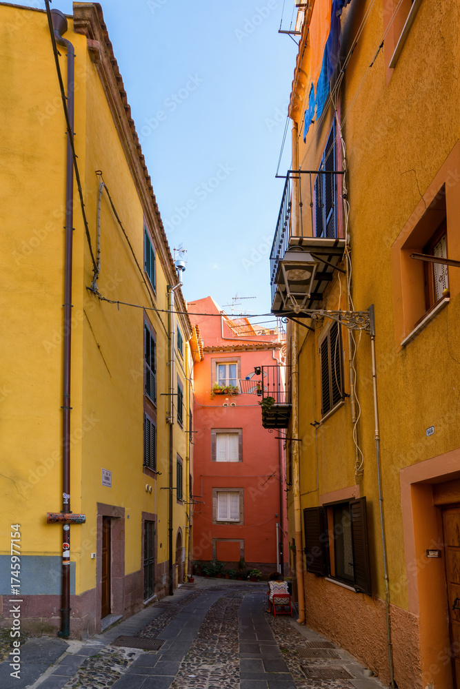Fototapeta premium Bosa colorful city buildings in Sardinia, Italy