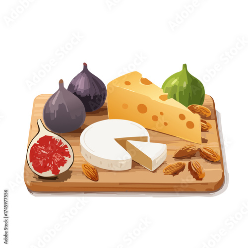 Cheese Boards with Fresh Figs and Almonds — Gourmet Snack Vector Set