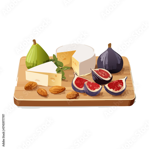 Cheese Boards with Fresh Figs and Almonds — Gourmet Snack Vector Set