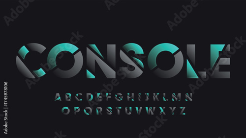 Dark grey and green sliced futuristic typography