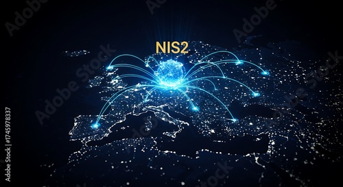 European NIS2 Map with Glowing Core Energy Network
