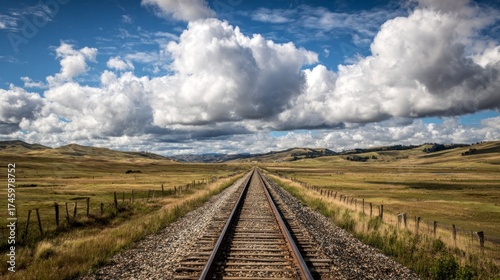 Train tracks through vast landscape