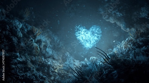 Underwater heart shape coral reef