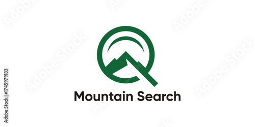 Mountain Search Logo – Modern Adventure Exploration and Discovery Symbol