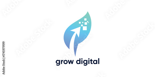Grow Digital Logo – Modern Green Leaf Arrow Symbol for Technology and Business Growth
