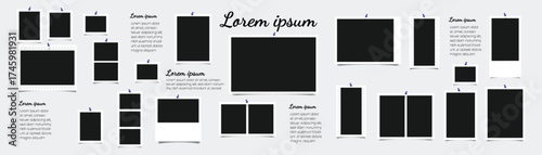 Photo image and picture frames wall collage mockup vector isolated set