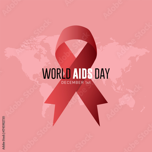 Red Ribbon as a symbol for World AIDS day December 1st banner illustration