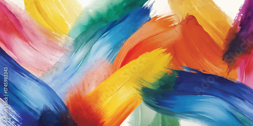 Vibrant brushstrokes create a colorful abstract painting full of energy and movement on a white canvas