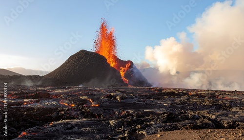 Volcanic Eruption Spewing Hot Lava and Smoke.