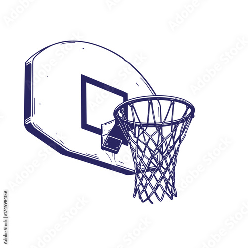 Vintage hand drawn basketball hoop and net illustration perfect for sports themed designs