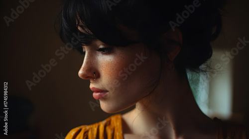 woman, girl, young, view, look, render, photo, picture, research, cast, post, script, ligth, red hair, red lips, 