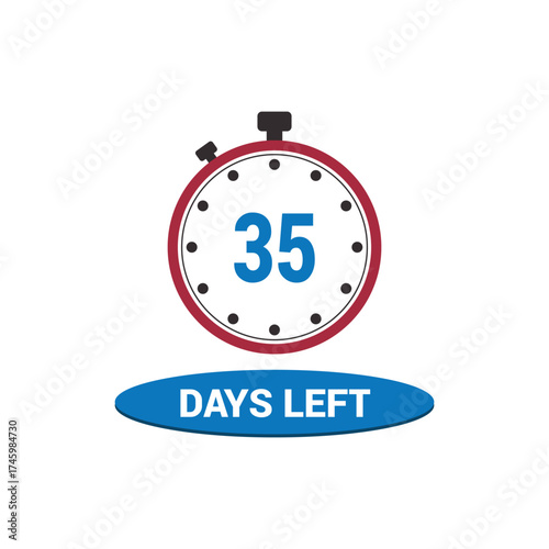 35 days left clock icon vector counting days and remaining time, countdown alarm