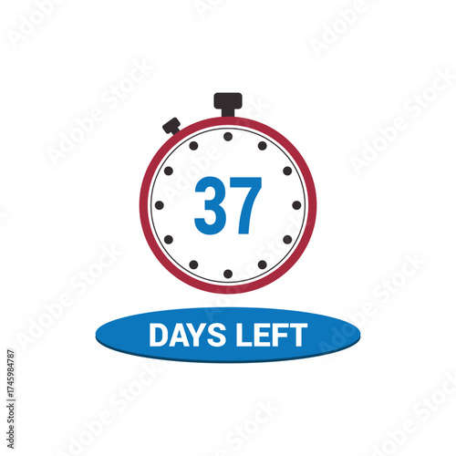 37 days left clock icon vector counting days and remaining time, countdown alarm