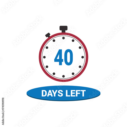 40 days left clock icon vector counting days and remaining time, countdown alarm