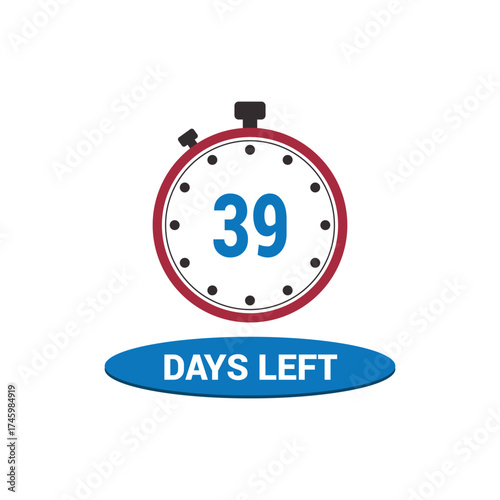 39 days left clock icon vector counting days and remaining time, countdown alarm