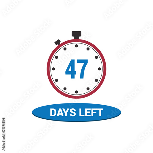 47 days left clock icon vector counting days and remaining time, countdown alarm