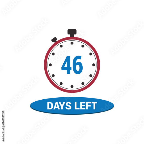 46 days left clock icon vector counting days and remaining time, countdown alarm