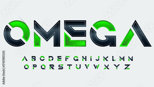 futuristic sliced bright green and black isolated text font