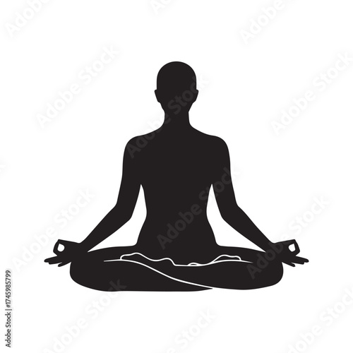 Person Meditating Silhouette: Figure in Yoga Lotus Pose Icon on Transparent Background
