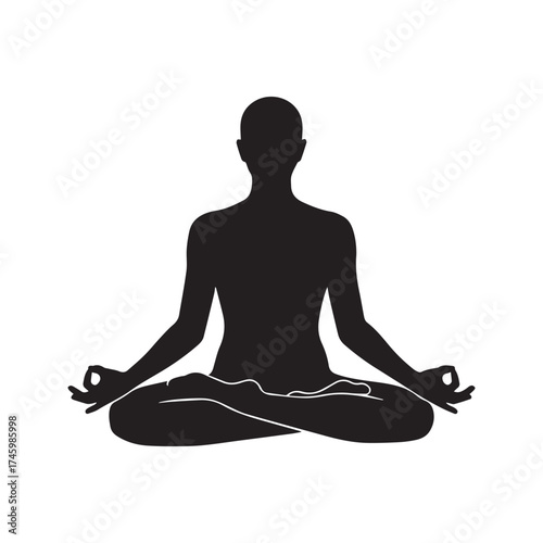 Person Meditating Silhouette: Figure in Yoga Lotus Pose Icon on Transparent Background
