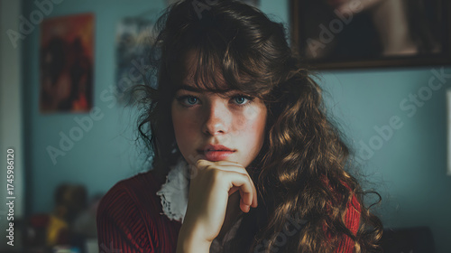 woman, girl, young, view, look, render, photo, picture, research, cast, post, script, ligth, red hair, red lips, 